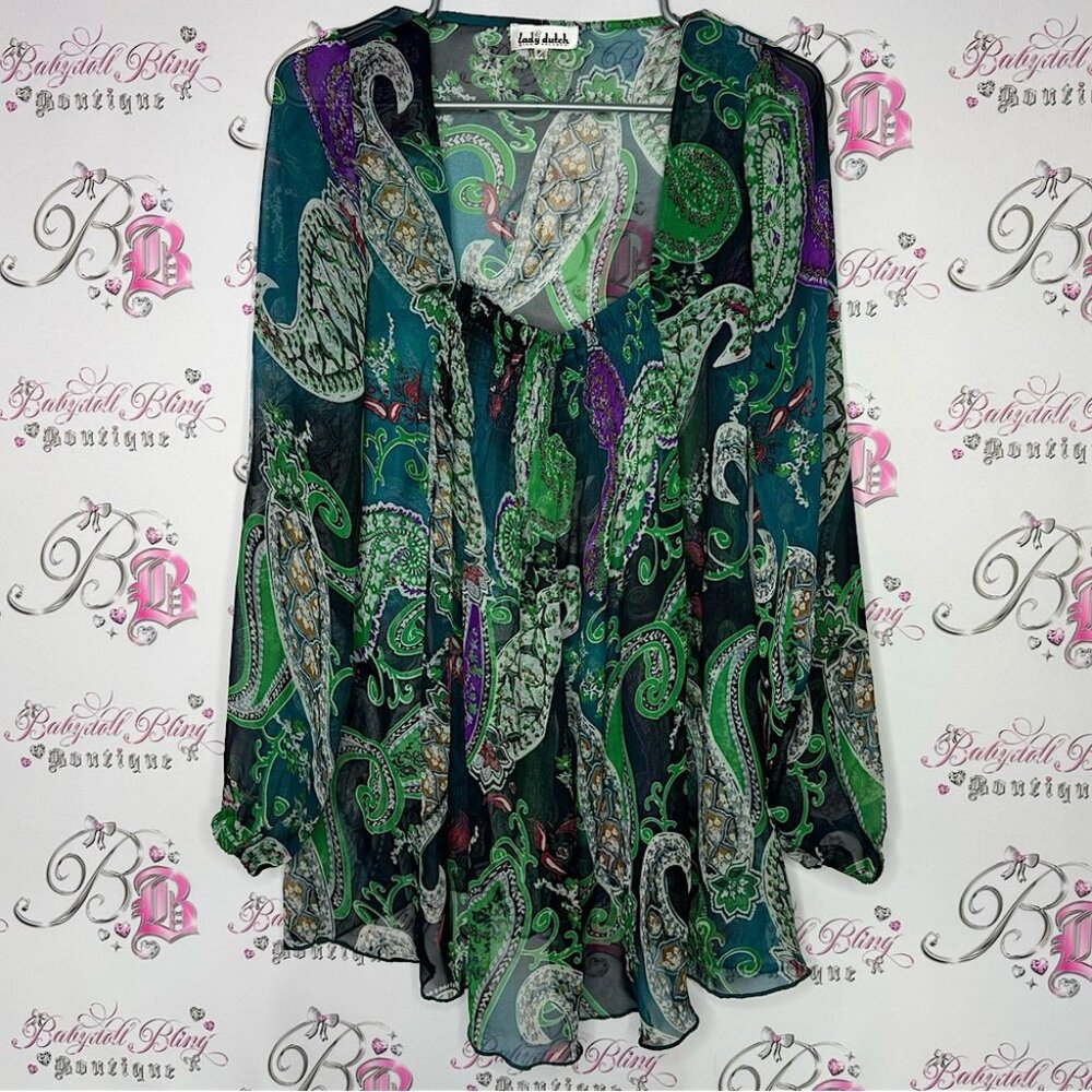 Lady Dutch high society top long sleeve mesh paisley boho bubble cuff sleeve